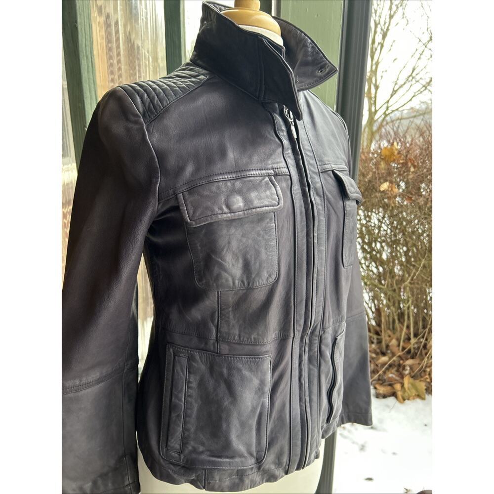 Women's GAP Soft Leather Moto Jacket Dark Eggplant Sz S